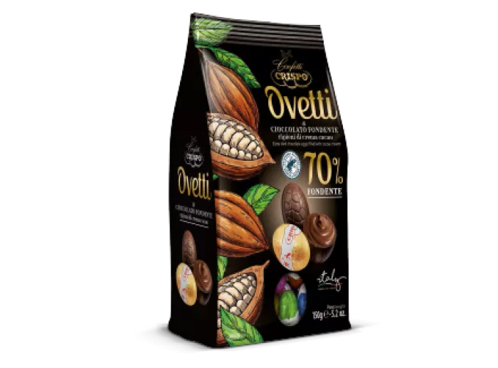 Crispo Ovetti vajíčka z horkej čokolády 70% s kakaovým krémom 150g